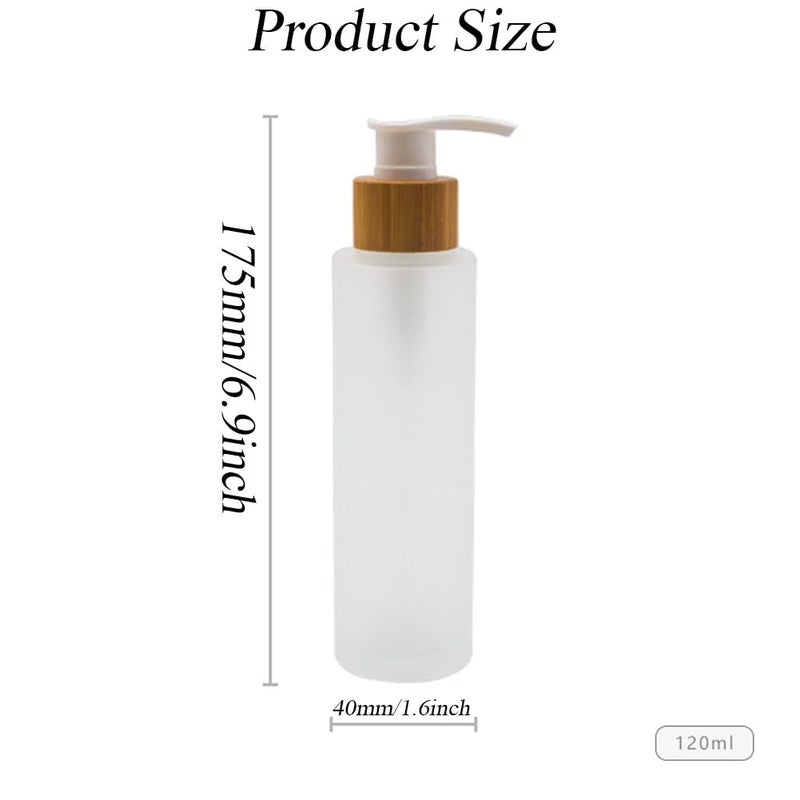 Elandy 120ML/4OZ Empty Refillable Transparent Frosted Glass Lotion Pump Bottle with Bamboo Pump Soap Dispensers Toiletries Storage Containers for Shampoo Essential Oils Shower Gel - Image 2